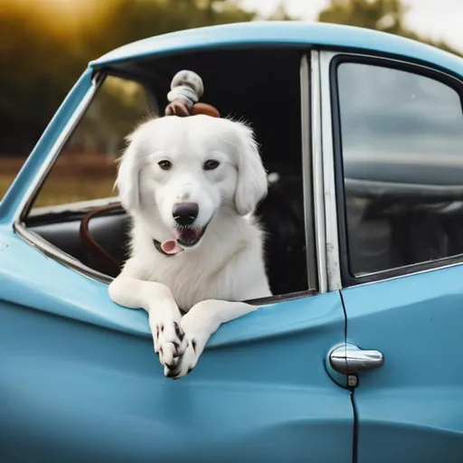 Prompt: Dog with car