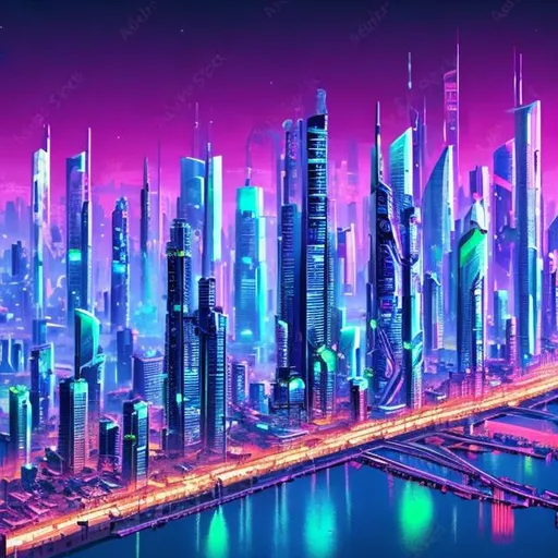 Prompt: futuristic city, with skyscrapers, many colorful lights at night, high detailed