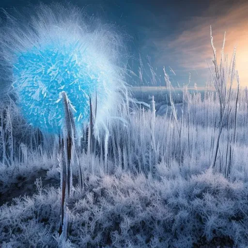 Prompt: frozen explosion, blast of frost, magic