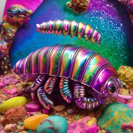 Prompt: Lisa frank style isopod diorama 