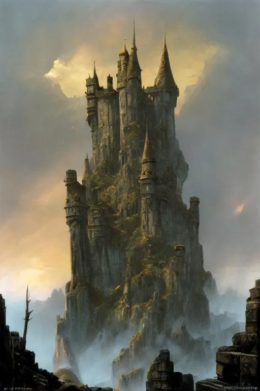 Prompt: frank frazetta style castle art, stone fortress, high walls, fantasy, high resolution, 8k