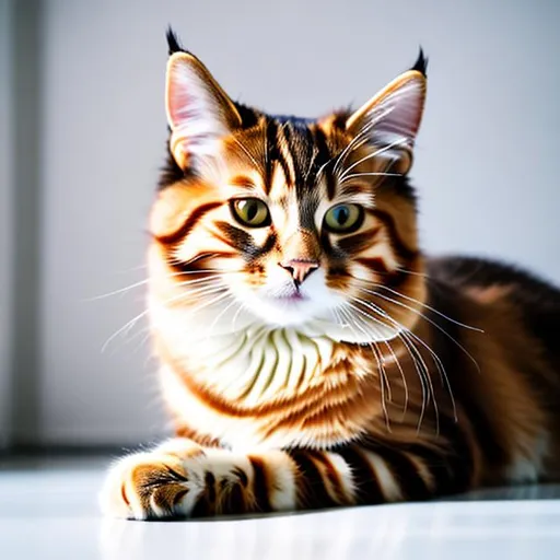 Prompt: 4k resolution, perfectly drawn object, a cat, brown cat, fluffy cat, look into the camera, walking, blank white background, white blank room