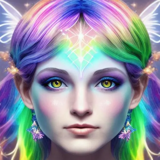 fairy goddess of light, facial closeup, rainbow | OpenArt