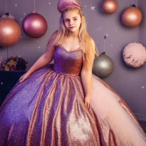 Prompt: 16 year old girl in a glittery ball gown 