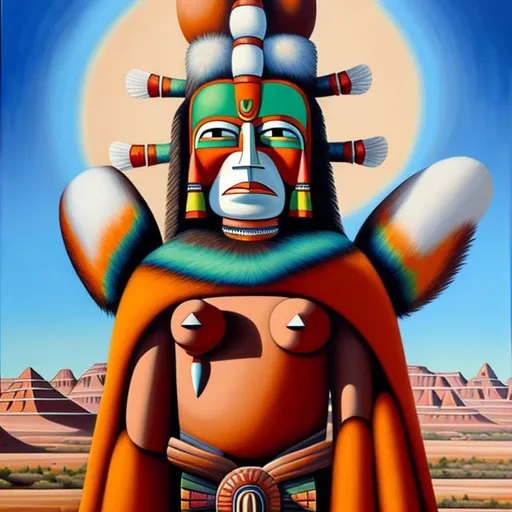 Prompt: Fine oil painting of Hopi kachina in the style of Ernest Blumenschein