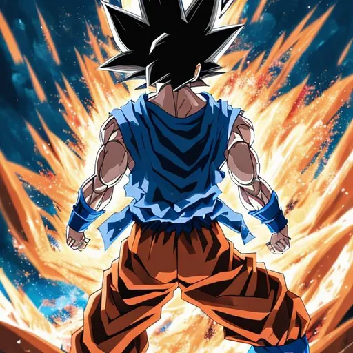 Prompt: High quality illustration of Goku, dark palette colors, amazing digital art,view from back, Goku...