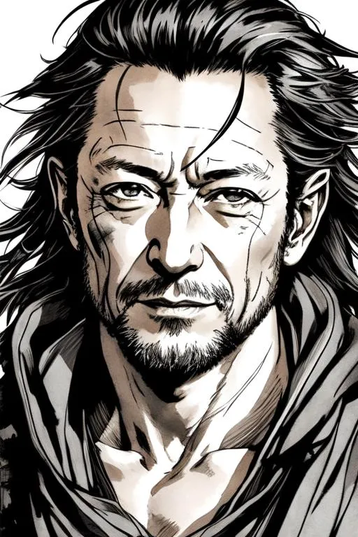 Prompt: (((Yoji Shinkawa))), sticker of ultra detailed portrait of Jason Isaacs as a samurai in black/silver kimono. high quality cell shaded illustration in post apocalyptic style by Yoji Shinkawa, ((full body)), dynamic pose, perfect anatomy, centered, freedom, soul, silver long hair, approach to perfection, cell shading, 4k , cinematic dramatic atmosphere, watercolor painting, global illumination, detailed and intricate environment, artstation, concept art, fluid and sharp focus, volumetric lighting, cinematic lighting, Art by Yoji Shinkawa,