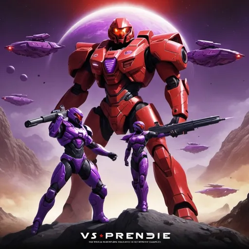 Prompt: "Create a propaganda poster featuring a powerful red Terran Republic (TR) soldier standing triumphantly on the head of a fallen purple Vanu Sovereignty (VS) soldier in the iconic Planetside 2 style. The poster should boldly emphasize TR's dominance with a shoutout: 'TR is Unstoppable!' Display the VS as weak and utterly defeated beneath the TR soldier, reinforcing the message of total superiority."