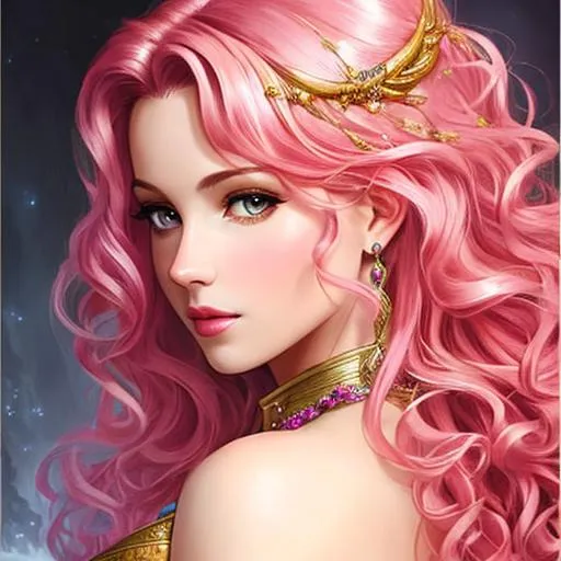 Prompt: dnd, fantasy, portrait, female, greek mythology,  goddess, pink curly hair, Aphrodite 