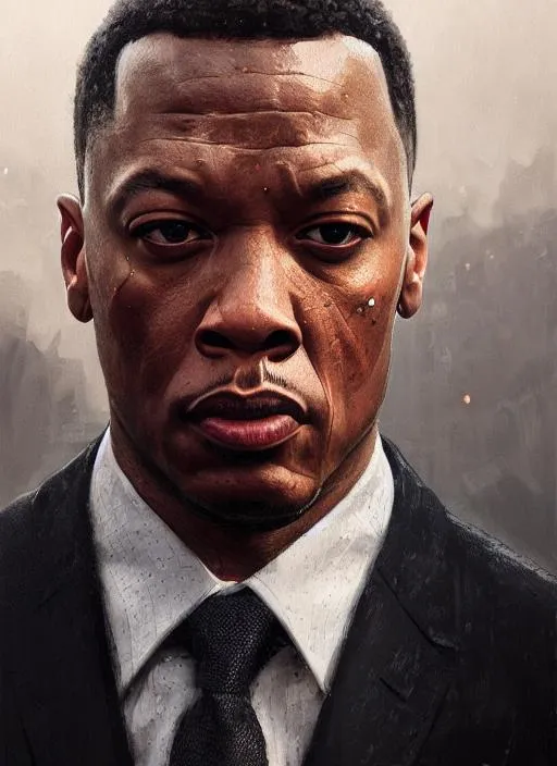 Prompt: Portrait of dr dre, face, city, perfect composition, hyperrealistic, super detailed, 8k, high quality, trending art, trending on artstation, sharp focus, studio photo, intricate details, highly detailed, by greg rutkowski
