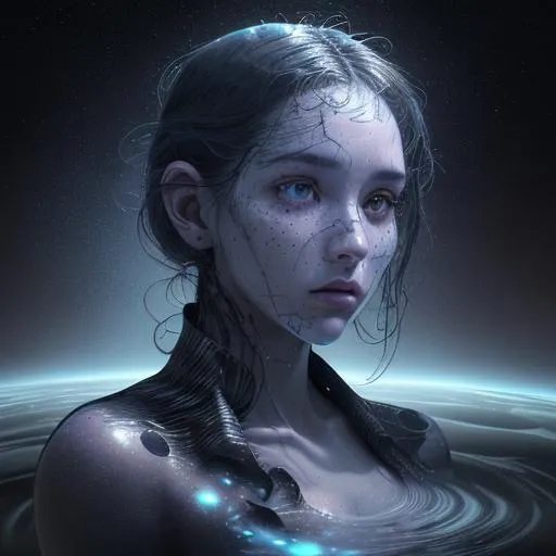 Prompt: splash art, hyper detailed, hyper realistic, highly detailed, dark, surreal heavy mist, floating at the edge of the Universe, ripples and holes in time and space, looking at planet that appears as a spec of dust on her fingertip,

create a computer generated hologram of an exquisite, beautiful, totally ultra realistic young adult Time Guardian, gorgeous detailed facial features, long legs, vibrant sumptuous, perfect body, ultra pale, visible midriff, extremely detailed obsidian armor, heavy iron collar, 

Perfect studio lighting, perfect shading. HDR, UHD, high res, 64k, cinematic lighting, special effects, hd octane render, professional photograph, trending on artstation.