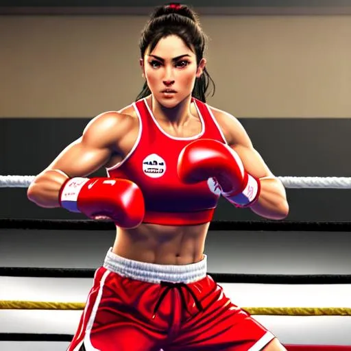 Tall girl with six pack body with boxing gloves portrait pose