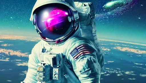 Prompt: astronaut, vaporwave, aesthetic, galaxy