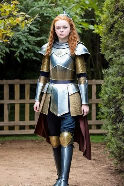 Prompt: Sadie Sink, Knight costume, 