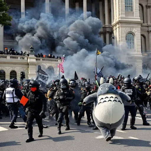 Prompt: Totoro rioting at the US Capitol insurrection on January 6, 2021