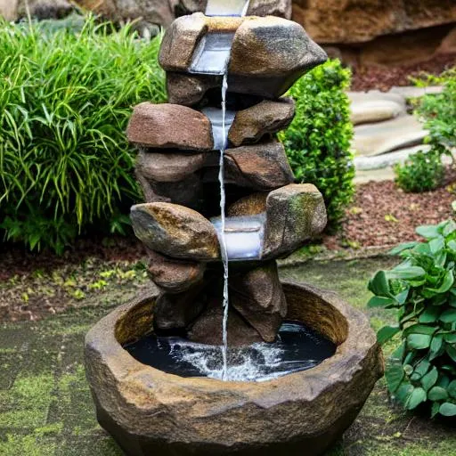 impessionist the falling rock with a fountain huging... | OpenArt