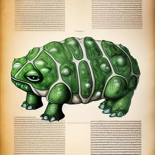 Prompt: academic anatomical diagram poster of Bulbasaur, body cross-section, anatomy of Bulbasaur, symmetrical, medieval scripture