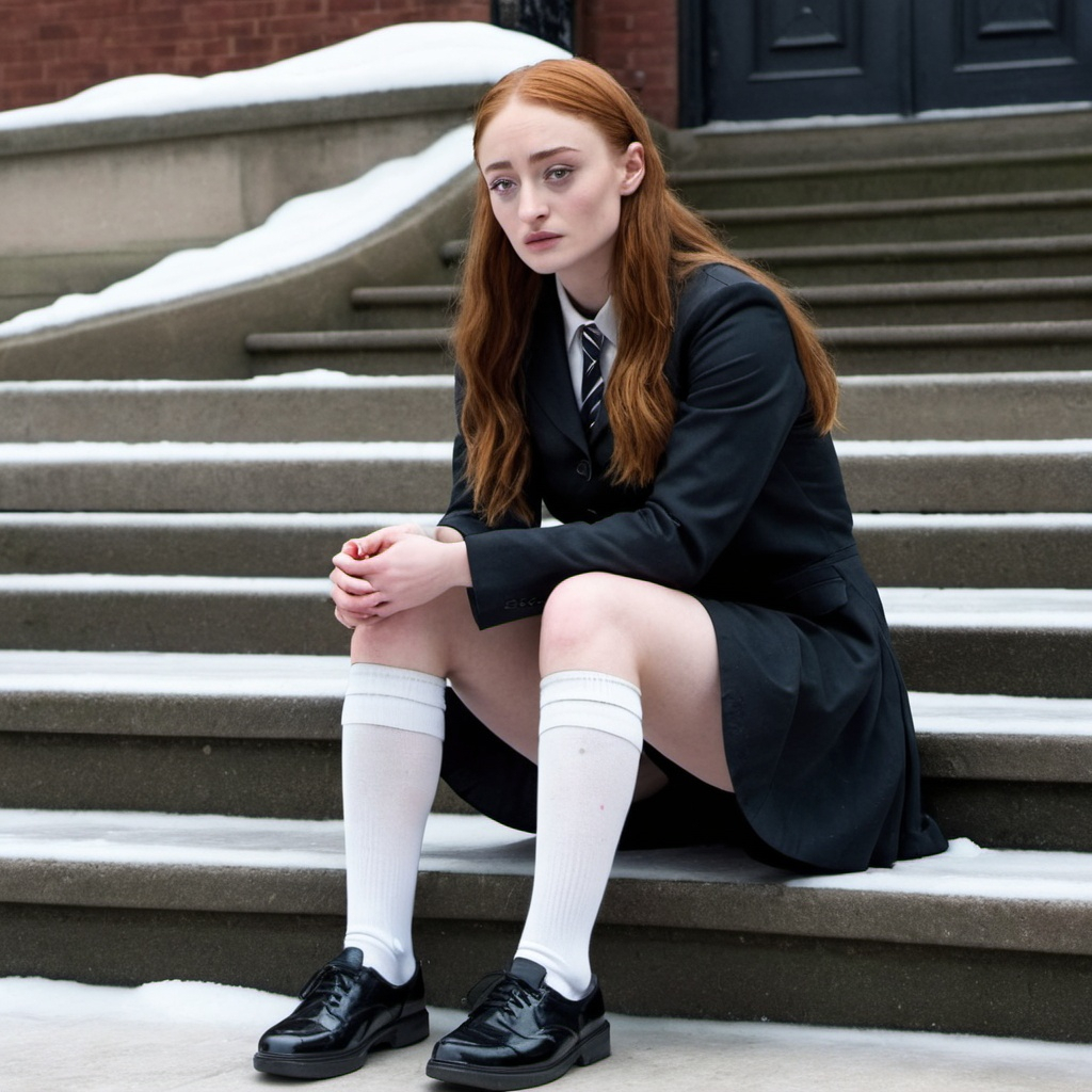 Sophie Turner as a tall Brunette schoolgirl with col... | OpenArt