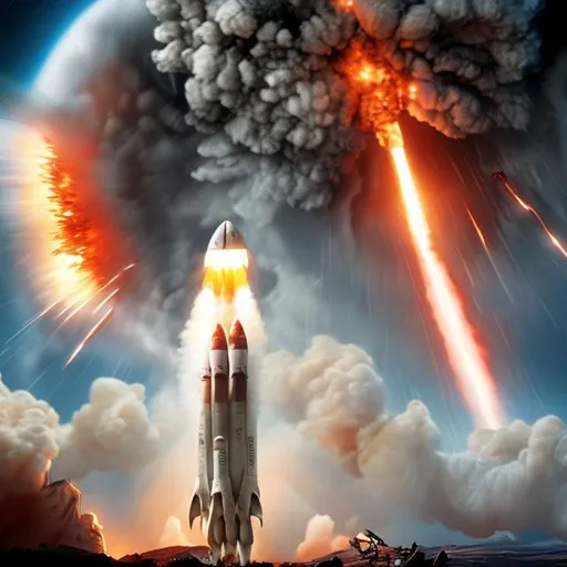 Prompt: a rocket exploded in mid air in a catastrophe event as a epic movie poster 