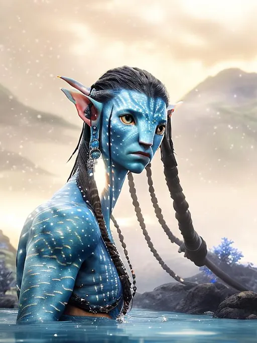 Prompt: Avatar: The Way Of Water, entirely an Avatar, full body 