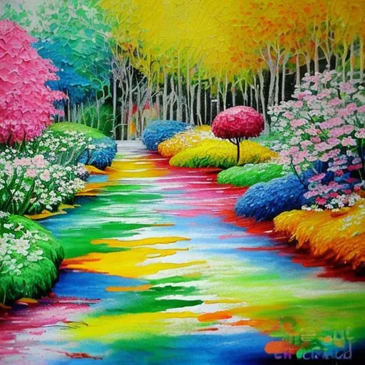 Prompt: Crayon gloss garden painting by modern artistes