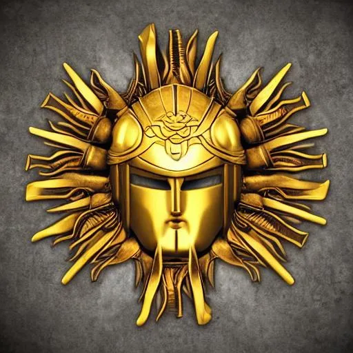 Prompt: Greek god sun ornaments spartan helmet background