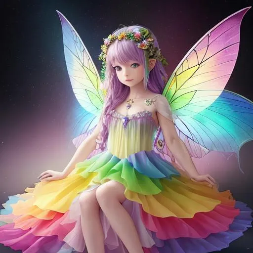 Prompt: A fairy in rainbow colors