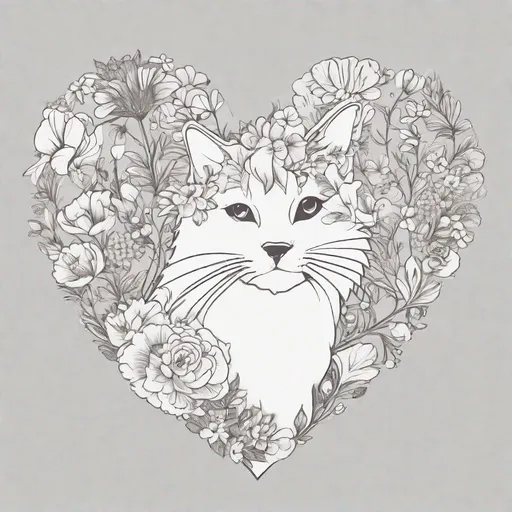 Prompt: flower cat outline in heart shape



