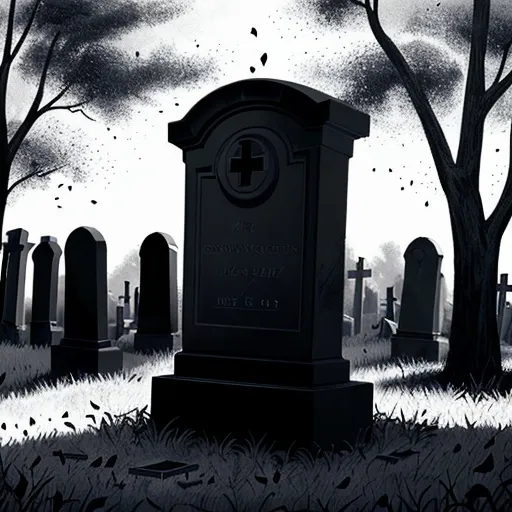 Prompt: draw a fall cemetery, dark toned, black and white, dead