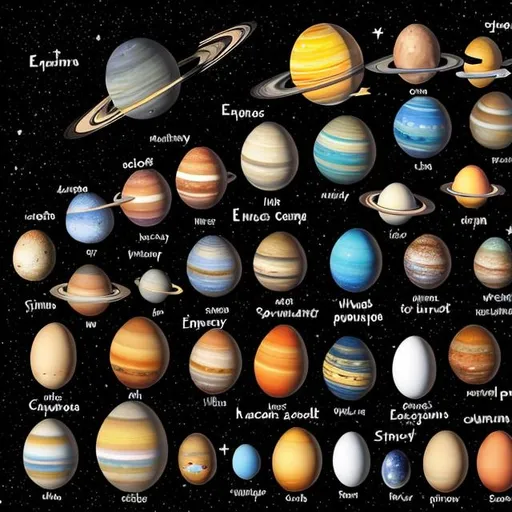 Prompt: solar system, eggs, space, galaxy, planets, diagram.
