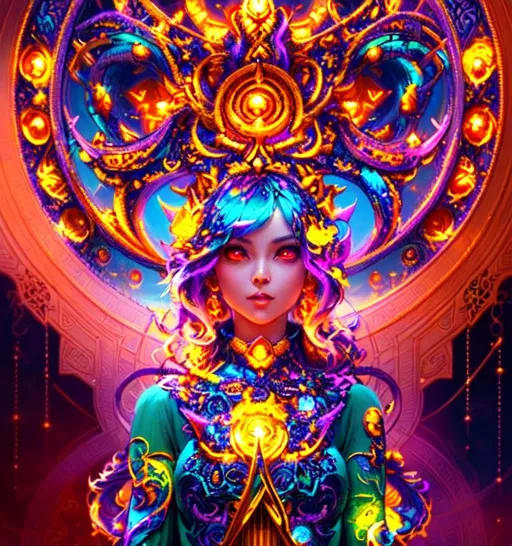 Prompt: hyperdetailed intricate enigmatic, a lot of glowing mantra symbols floating in the air,

masterpiece intricate hyperdetailed ultra realistic cute girl,

scenic view space with very wide angle,

colorful glamorous sunshine,

hyperdetailed colorful glamorous hard pencil strokes

WLOP, Greg Rutkowski, 128K resolution,
