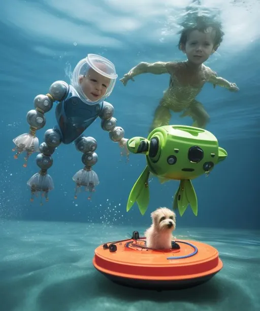 Prompt: Water Robots with human pets