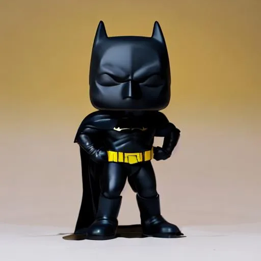 Prompt: Funko pop Batman figurine, made of plastic, product studio shot, on a white background, diffused lighting, centered