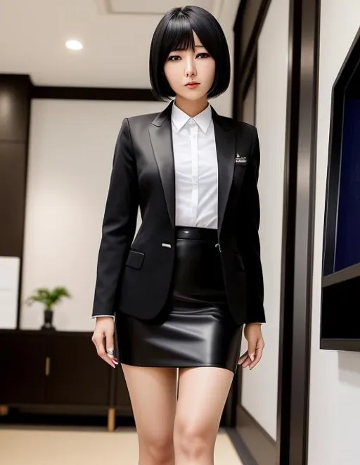 Prompt: japan white collar,teen, black bob hair,8k,hires,super detailed, full body,detailed face, front view,high heel