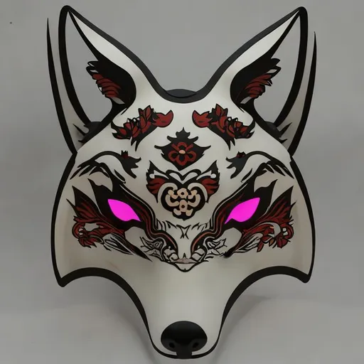 Prompt: show me a beautiful traditional furry japanese kitsune fox mask, 64k, UHD,