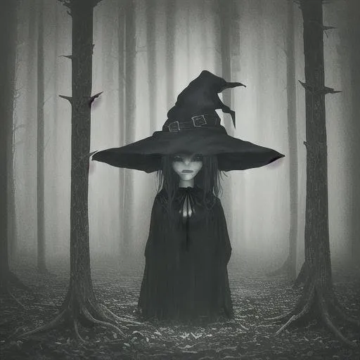 Prompt: witch with glitched head, dark forest, misty, realistic, heavily detailed, 4k