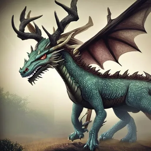 Prompt: A dragon mixed with a deer mixed with a tree 