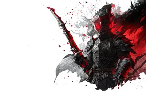 Prompt: Splash art of a blood dragon juxtaposed with a Grey Warden from Dragon Age. Grey Wardens are ancient medieval warriors. In peace, vigilance. In war, victory. In death, sacrifice. detailed masterpiece, fantasy, high-res, quality upscaled image, perfect composition. Rampaging war, blood splatters, shock