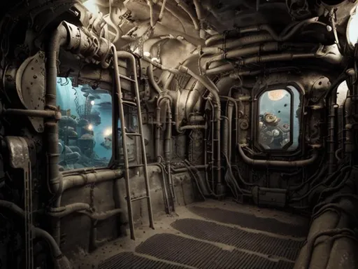 Prompt:  Crago in  submarine hallway