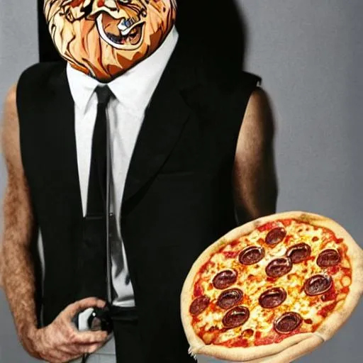 Prompt: pizza the hut in a suit