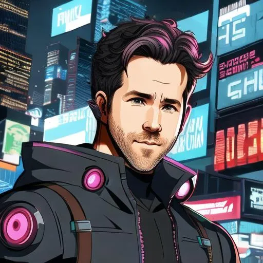 Prompt: Ryan Reynolds as a Cyberpunk 