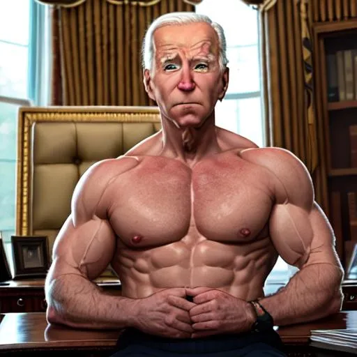 buff joe biden, wide shot, masterpiece, oval office