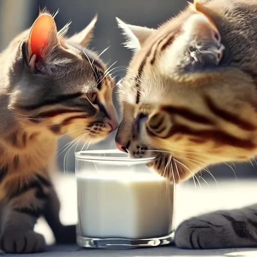 Prompt: A cat drinking milk