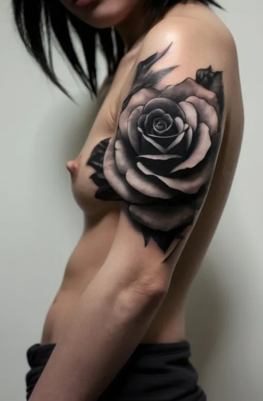 5. Black and Gray Rose Tattoos with Dramatic Shadows