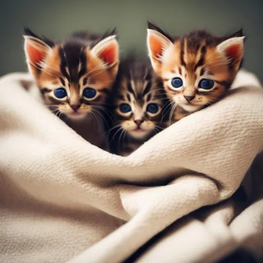 Prompt: Kittens in blankets