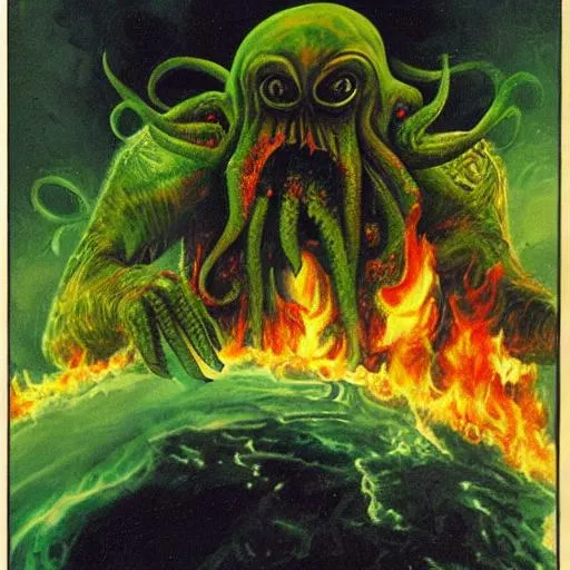 Prompt: Cthulhu watching the world burn from space.