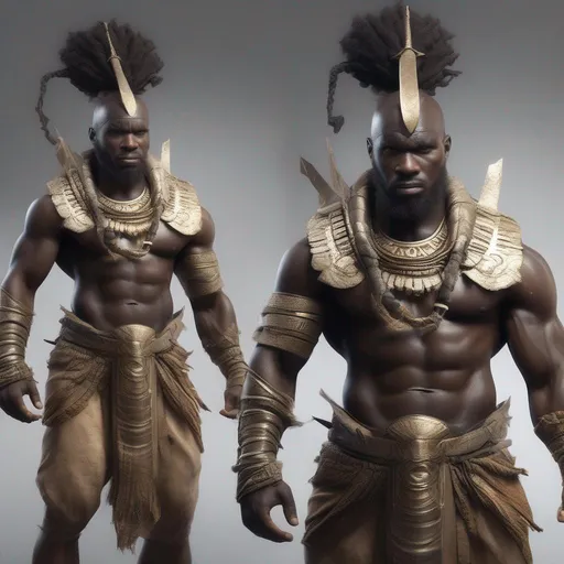 Prompt: a African armor warrior lightning god, body art,,  concept art, orientalist, full body, dynamic, pose,  insane detail, detailed, worn, cinematic, hyper realism, realistic proportions, dramatic lighting, high detail 4 k, artstation