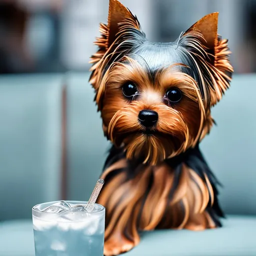 Prompt: Yorkie icon with drink water