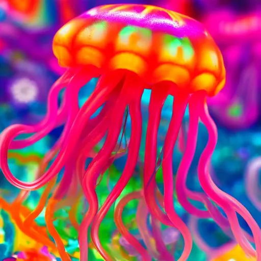 Prompt: Miniature jellyfish in the style of Lisa frank