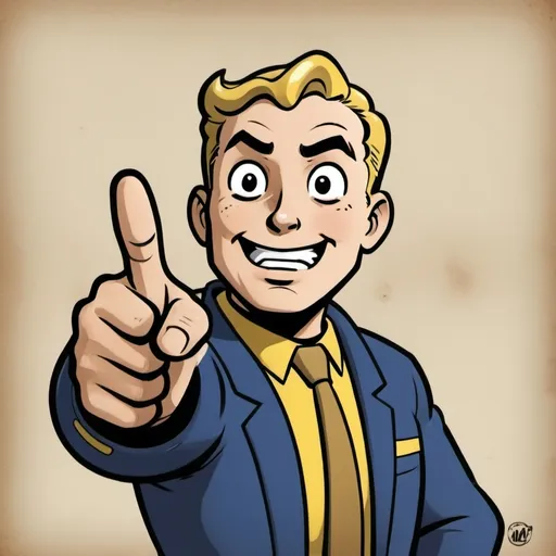 Prompt: Fallout cartoon winking and pointing at you